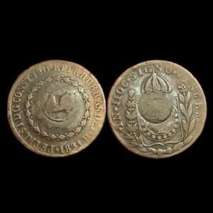 1831 R BRAZIL King Dom Pedro I Old Counter Stamped 40 over 80 Reis Coin